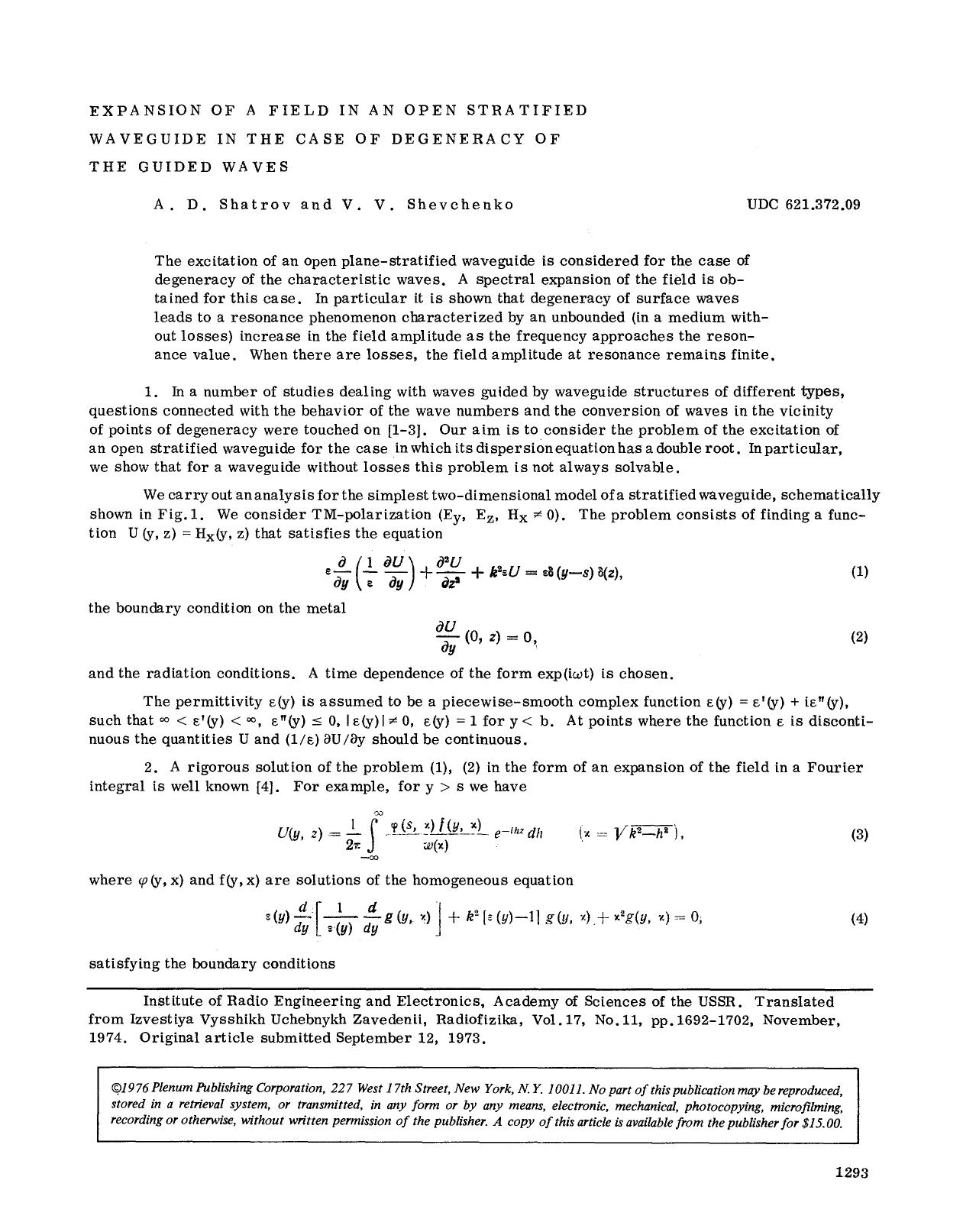 Expansion of a field in an open stratified waveguide in the case of degeneracy of the guided waves by Unknown