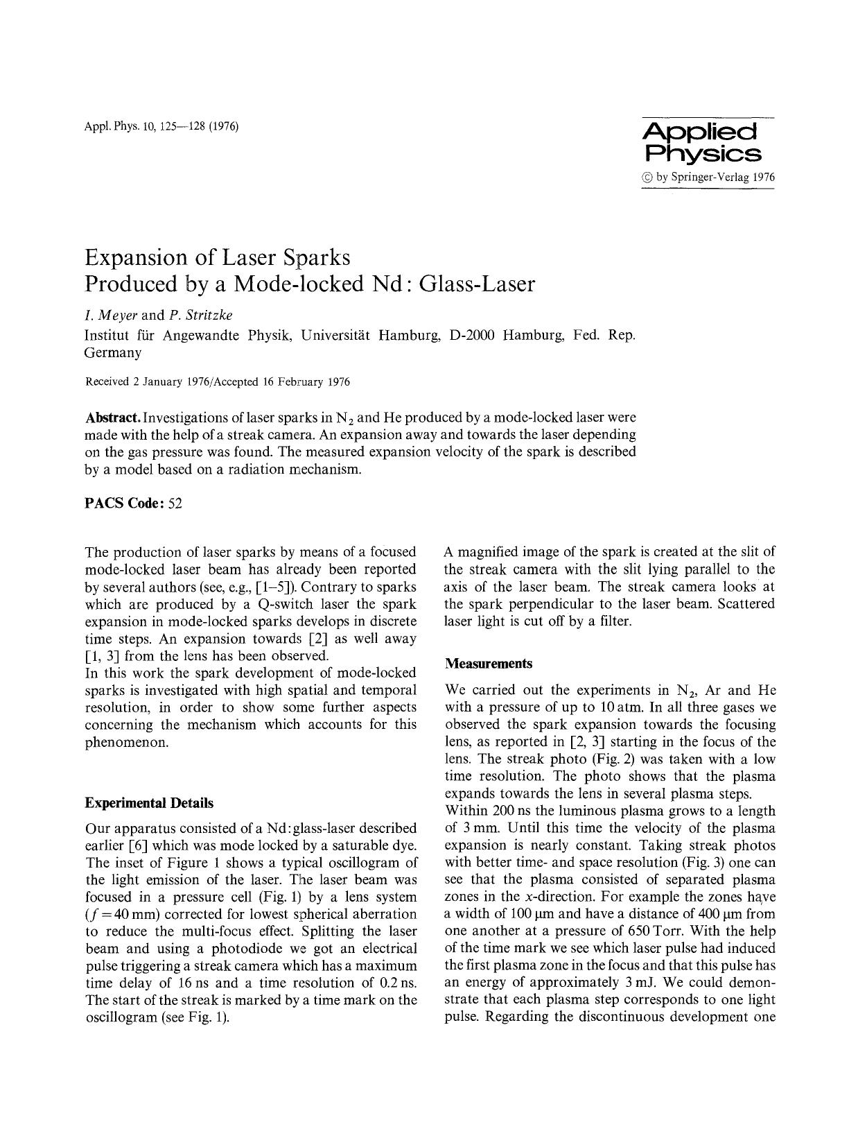 Expansion of laser sparks produced by a mode-locked Nd: Glass-laser by Unknown