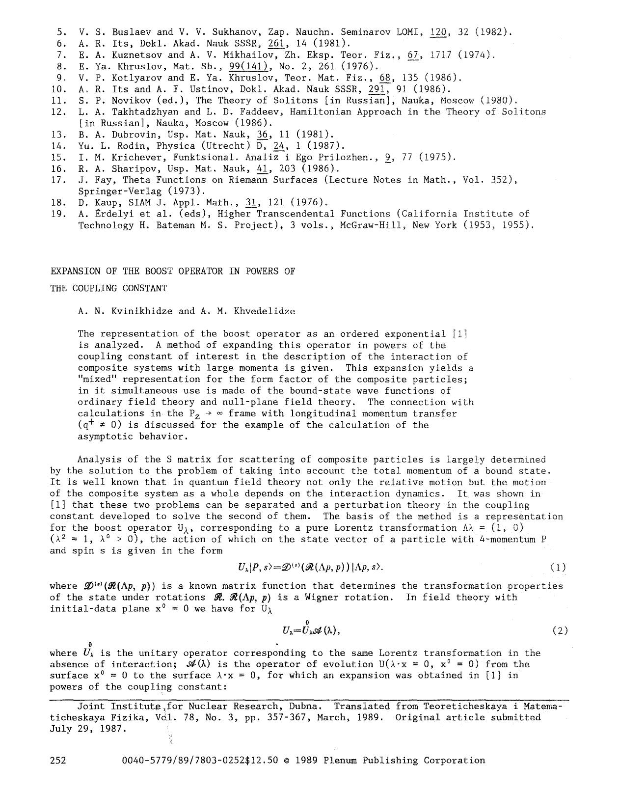 Expansion of the boost operator in powers of the coupling constant by Unknown