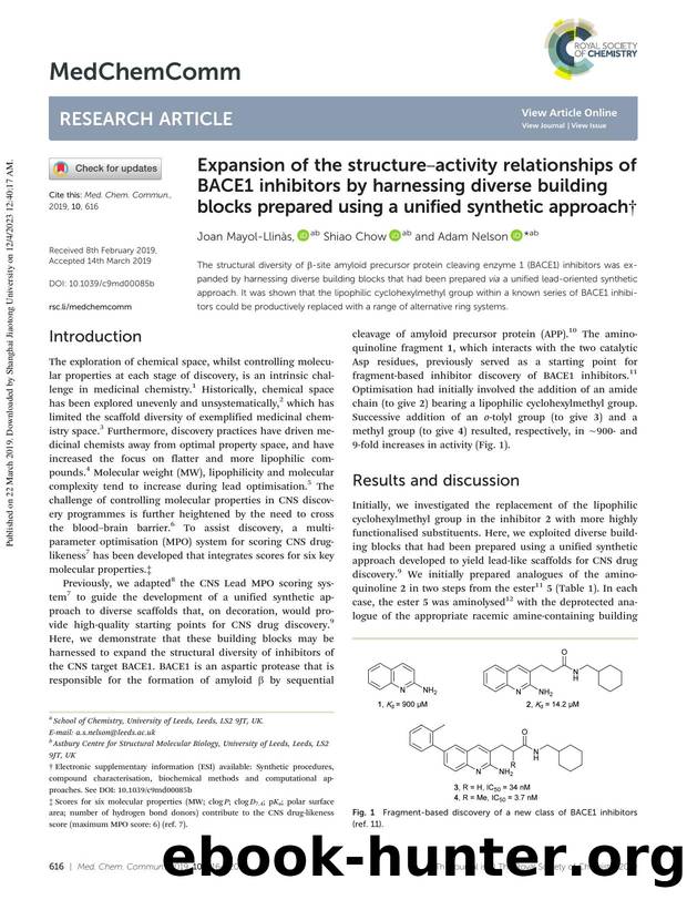 Expansion of the structureâactivity relationships of BACE1 inhibitors by harnessing diverse building blocks prepared using a unified synthetic approach by Joan Mayol-Llinàs & Shiao Chow & Adam Nelson