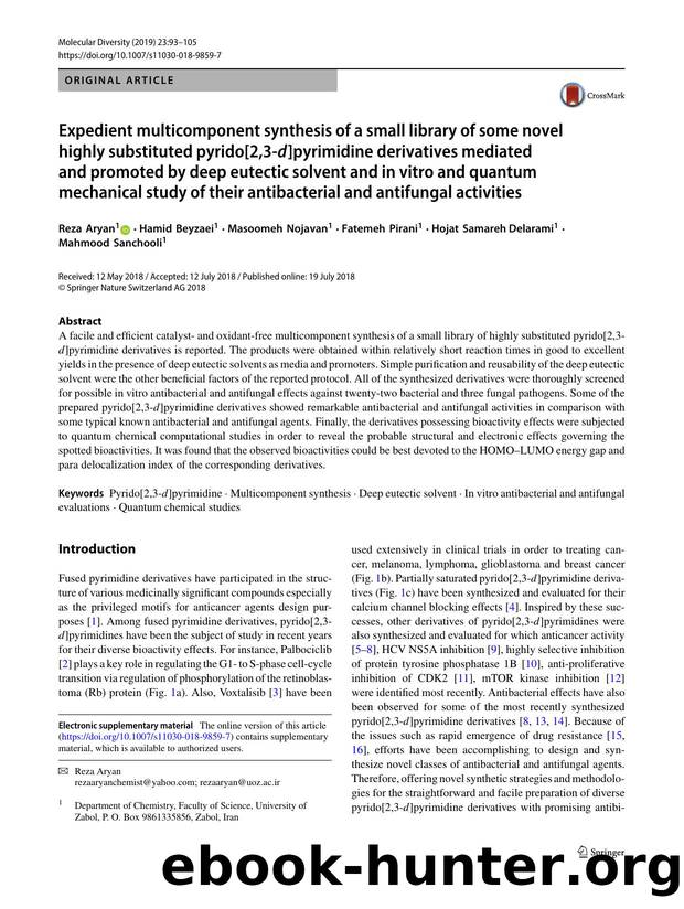 Expedient multicomponent synthesis of a small library of some novel highly substituted pyrido[2,3-d]pyrimidine derivatives mediated and promoted by deep eutectic solvent and in vit by unknow
