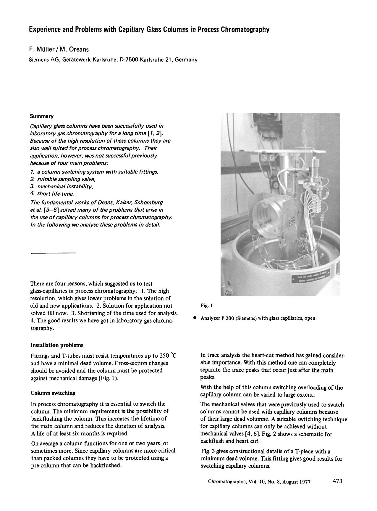 Experience and problems with capillary glass columns in process chromatography by Unknown