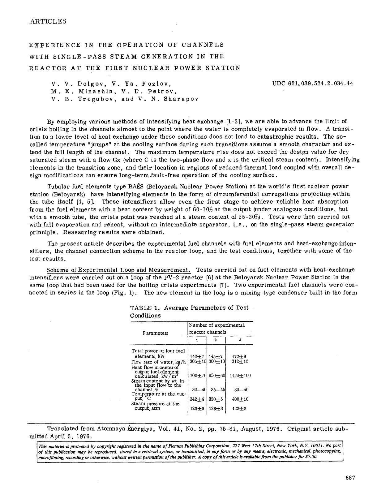 Experience in the operation of channels with single-pass steam generation in the reactor at the first nuclear power station by Unknown