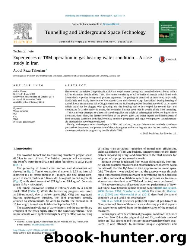 Experiences of TBM operation in gas bearing water condition â A case study in Iran by Abdol Reza Taherian