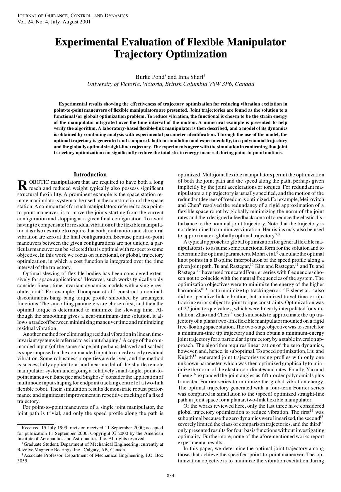 Experimental Evaluation of Flexible Manipulator Trajectory Optimization by Unknown