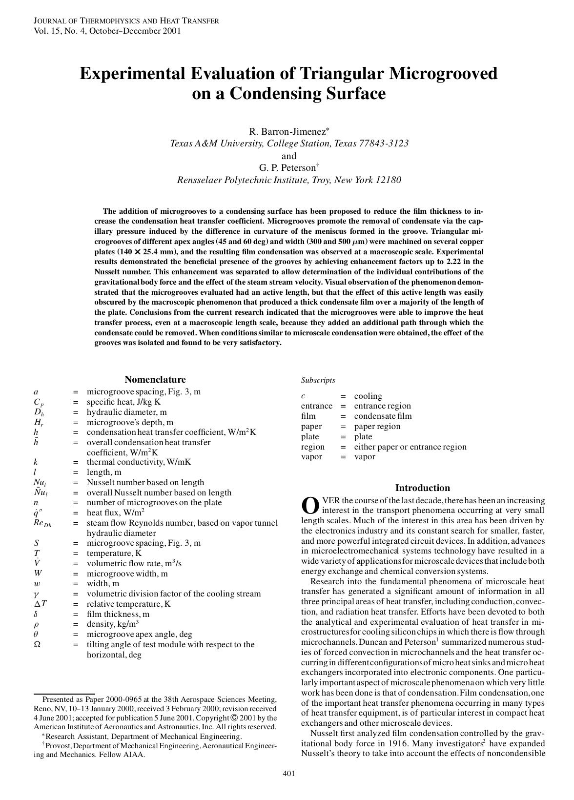 Experimental Evaluation of Triangular Microgrooved on a Condensing Surface by Unknown