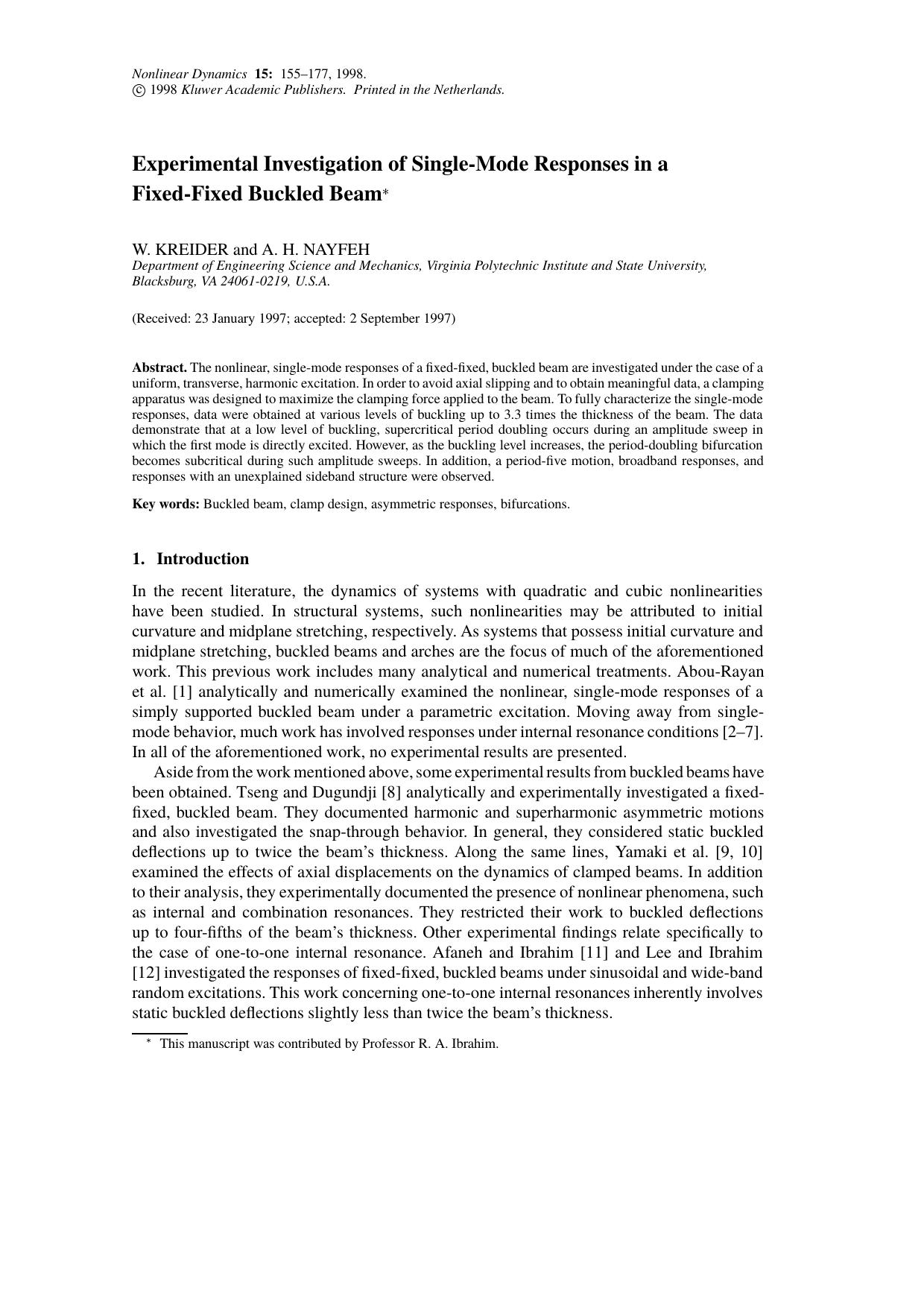 Experimental Investigation of Single-Mode Responses in a Fixed-Fixed Buckled Beam by Unknown