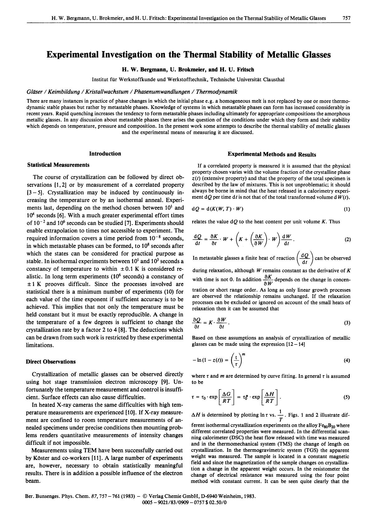 Experimental Investigation on the Thermal Stability of Metallic Glasses by Unknown