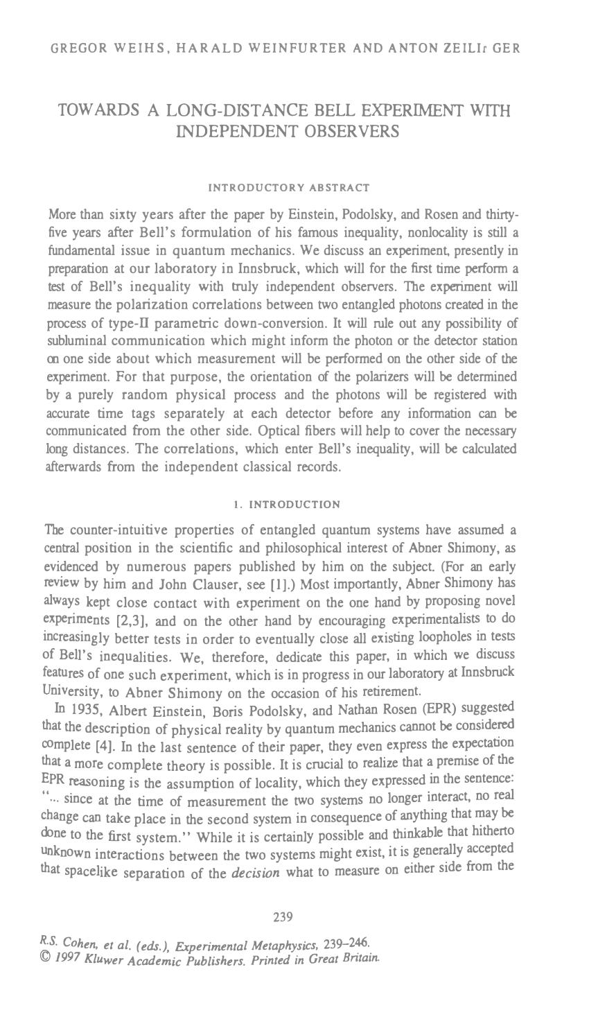 Experimental Metaphysics: Quantum Mechanical Studies for Abner Shimony, Volume One by Cohen Robert S. Horne M. Stachel J.J. (Eds.)