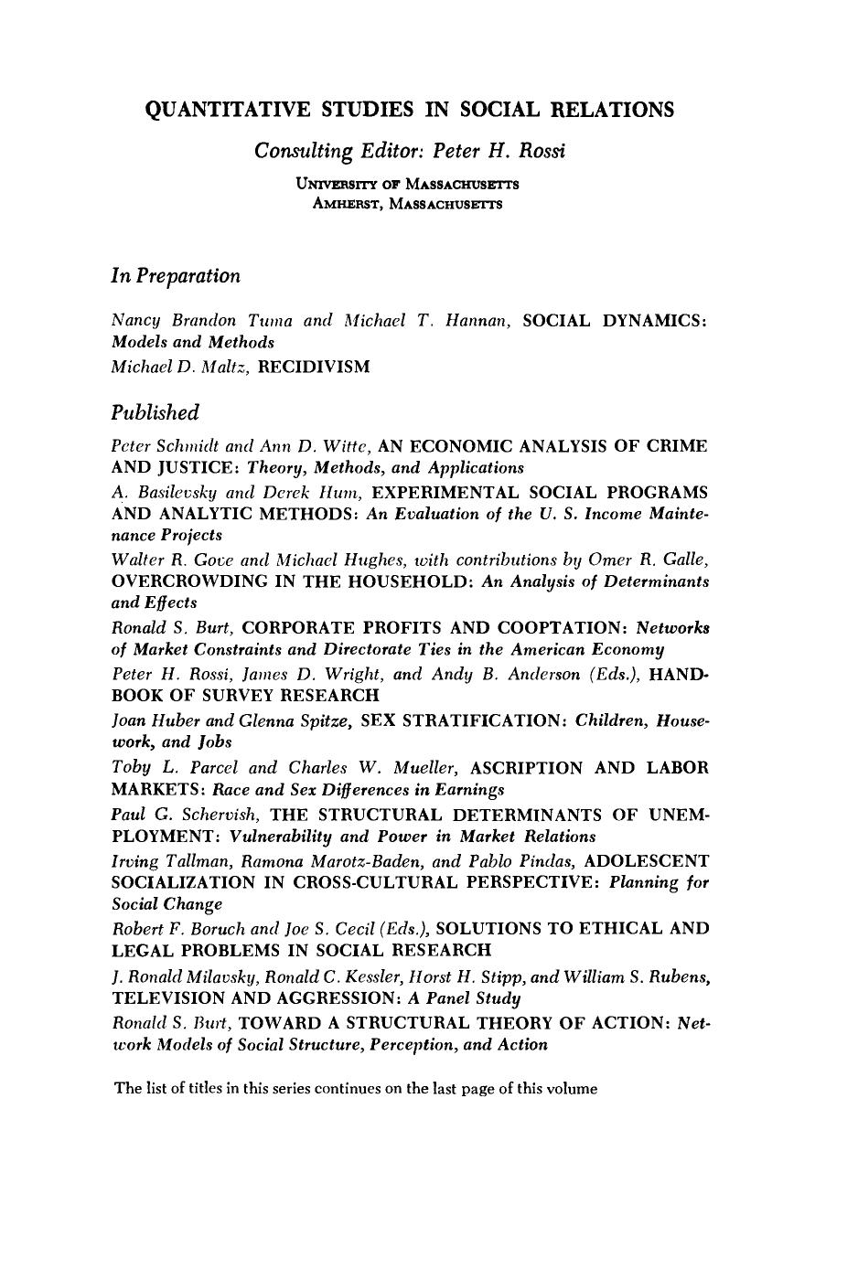Experimental Social Programs and Analytic Methods. An Evaluation of the U.S. Income Maintenance Projects by Alexander Basilevsky Derek Hum and Peter H. Rossi (Auth.)