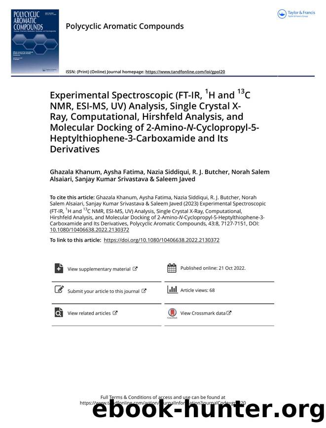 Experimental Spectroscopic (FT-IR, 1H and 13C NMR, ESI-MS, UV) Analysis, Single Crystal X-Ray, Computational, Hirshfeld Analysis, and Molecular Docking of 2-Amino-N-Cyclopropyl-5-H by unknow