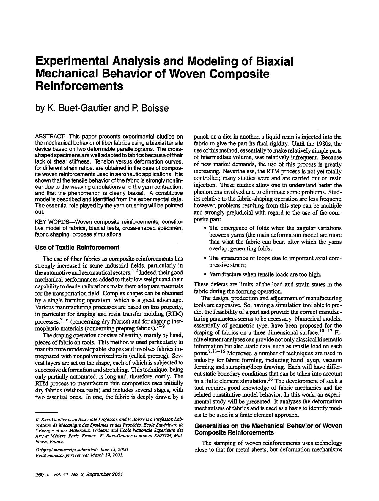 Experimental analysis and modeling of biaxial mechanical behavior of woven composite reinforcements by Unknown