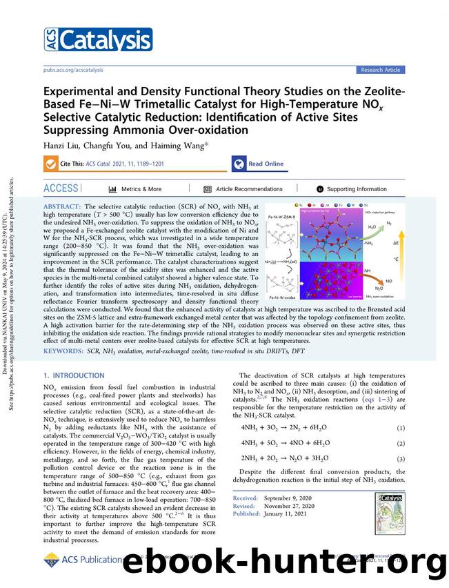 Experimental and Density Functional Theory Studies on the Zeolite-Based FeâNiâW Trimetallic Catalyst for High-Temperature NOx Selective Catalytic Reduction: Identification of A by Hanzi Liu Changfu You & Haiming Wang