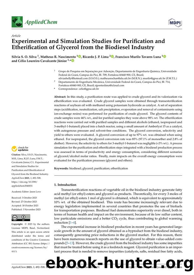 Experimental and Simulation Studies for Purification and Etherification of Glycerol from the Biodiesel Industry by unknow