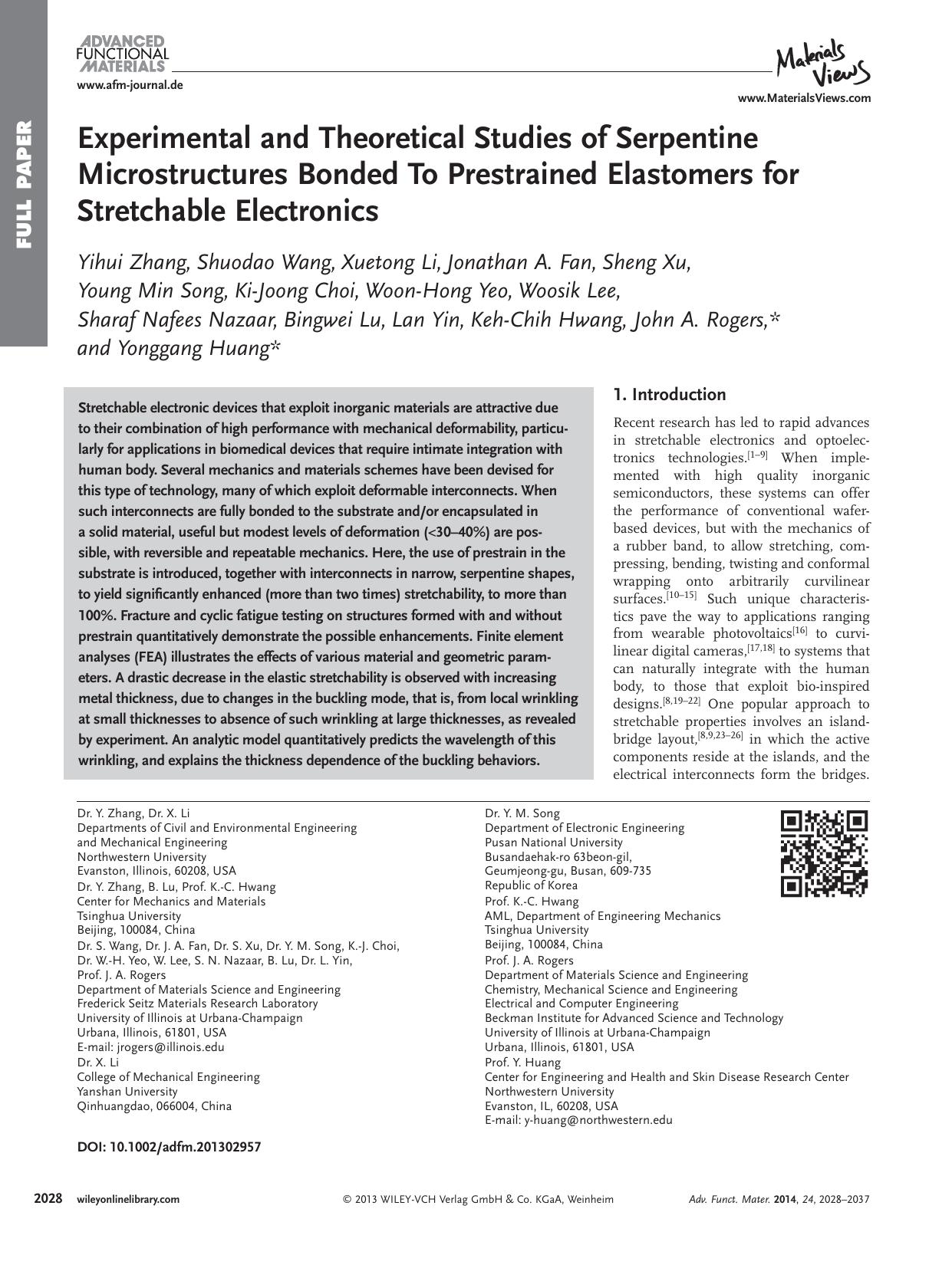 Experimental and Theoretical Studies of Serpentine Microstructures Bonded To Prestrained Elastomers for Stretchable Electronics by s-w-270
