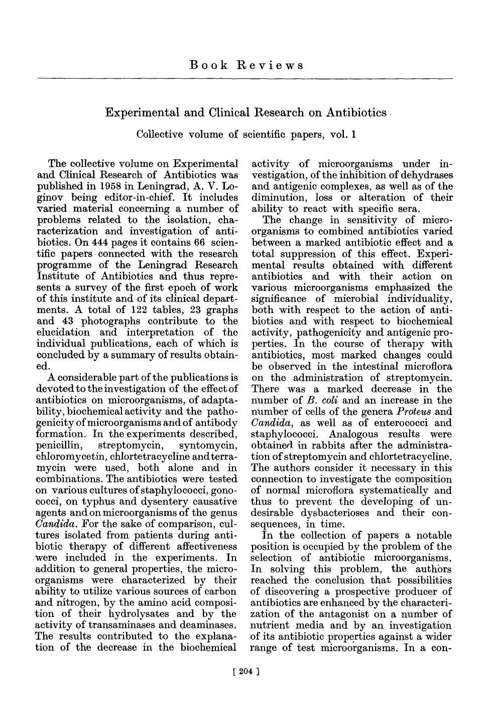 Experimental and clinical research on antibiotics collective volume of scientific papers, vol. 1 by Unknown