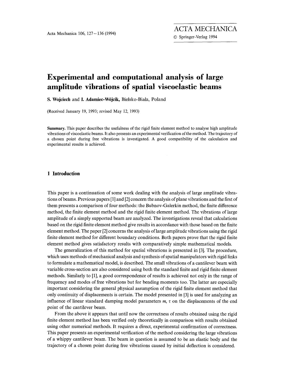 Experimental and computational analysis of large amplitude vibrations of spatial viscoelastic beams by Unknown