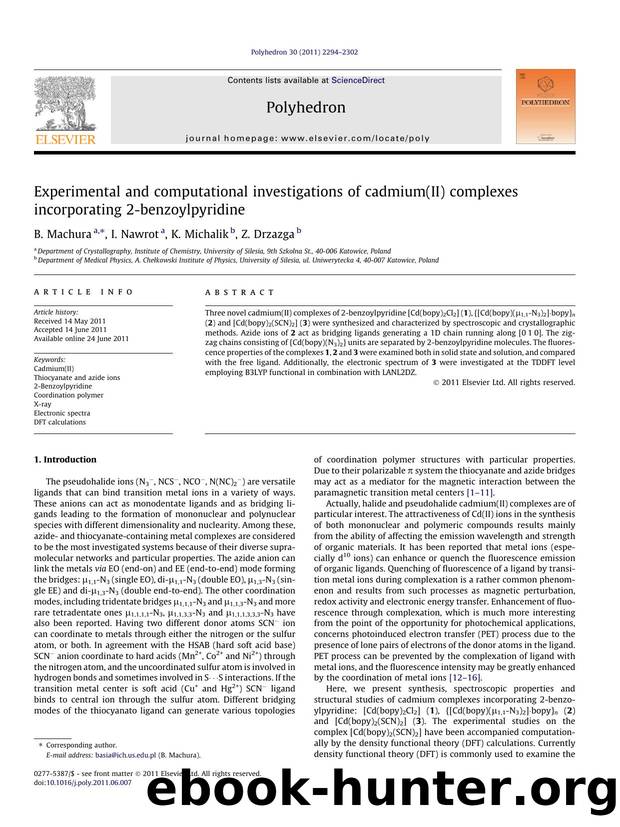 Experimental and computational investigations of cadmium(II) complexes incorporating 2-benzoylpyridine by B. Machura & I. Nawrot & K. Michalik & Z. Drzazga