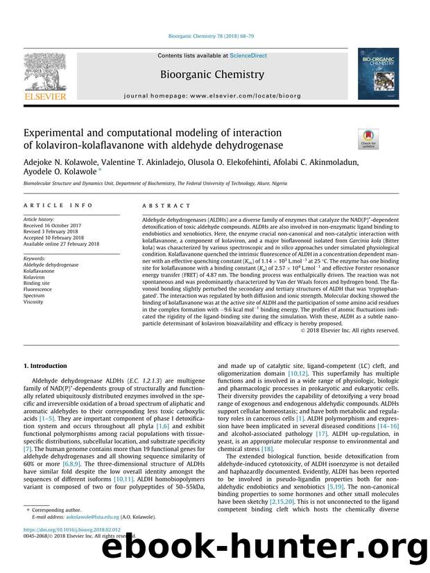 Experimental and computational modeling of interaction of kolaviron-kolaflavanone with aldehyde dehydrogenase by unknow