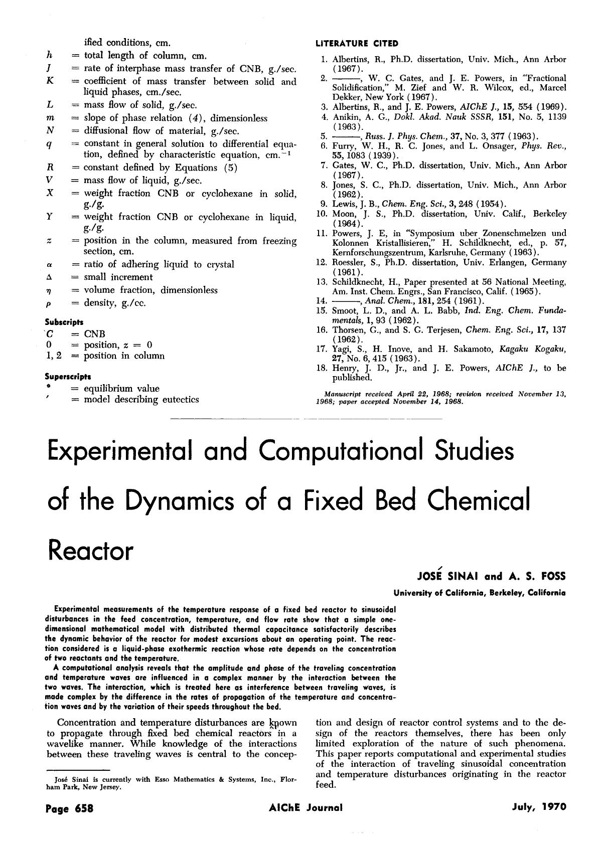 Experimental and computational studies of the dynamics of a fixed bed chemical reactor by Unknown