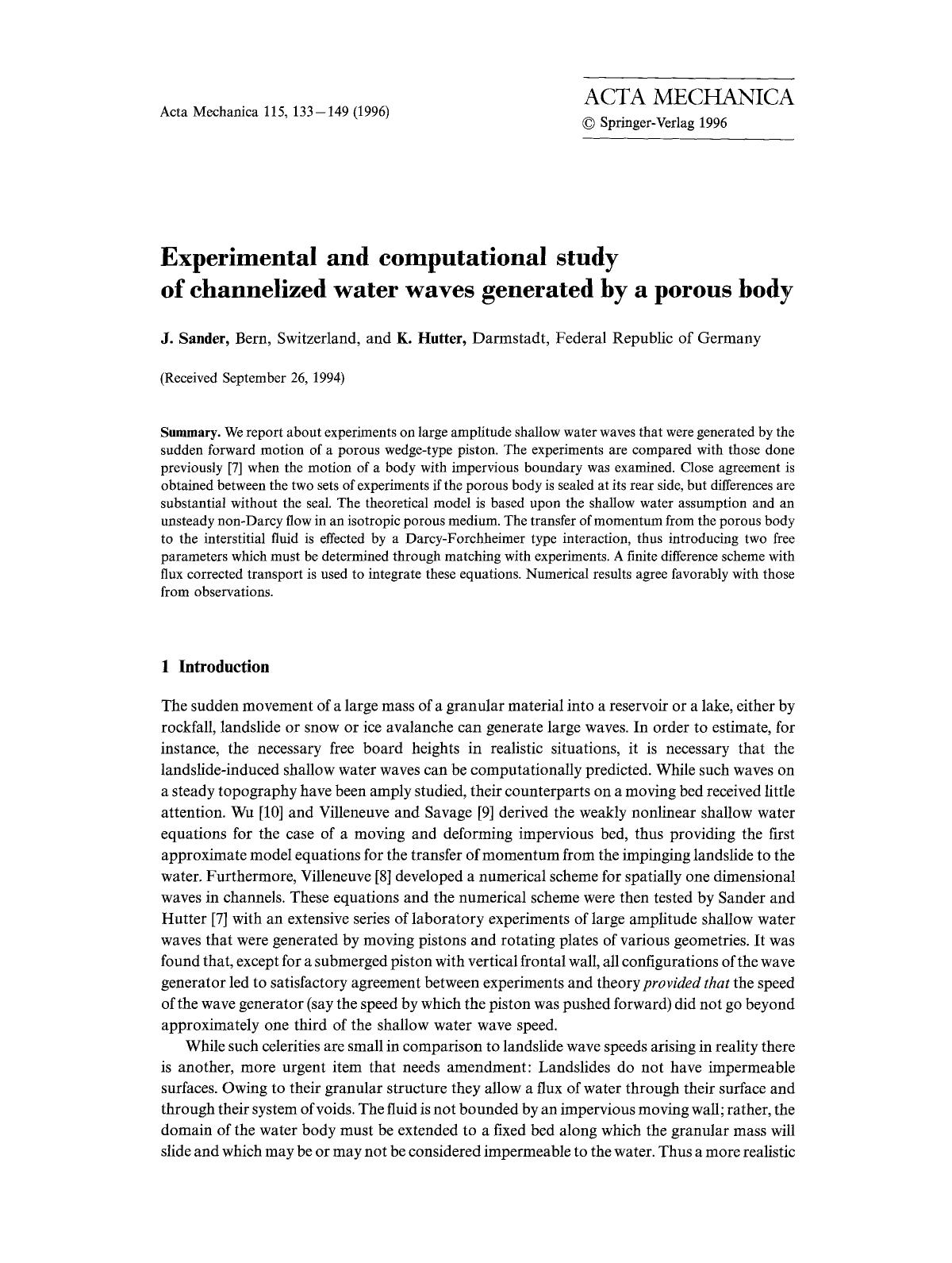 Experimental and computational study of channelized water waves generated by a porous body by Unknown