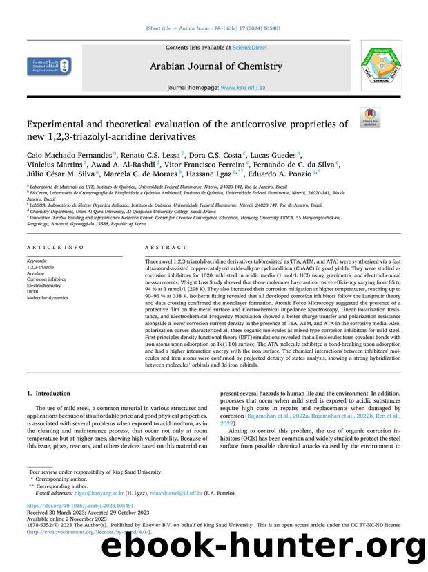 Experimental and theoretical evaluation of the anticorrosive proprieties of new 1,2,3-triazolyl-acridine derivatives by unknow