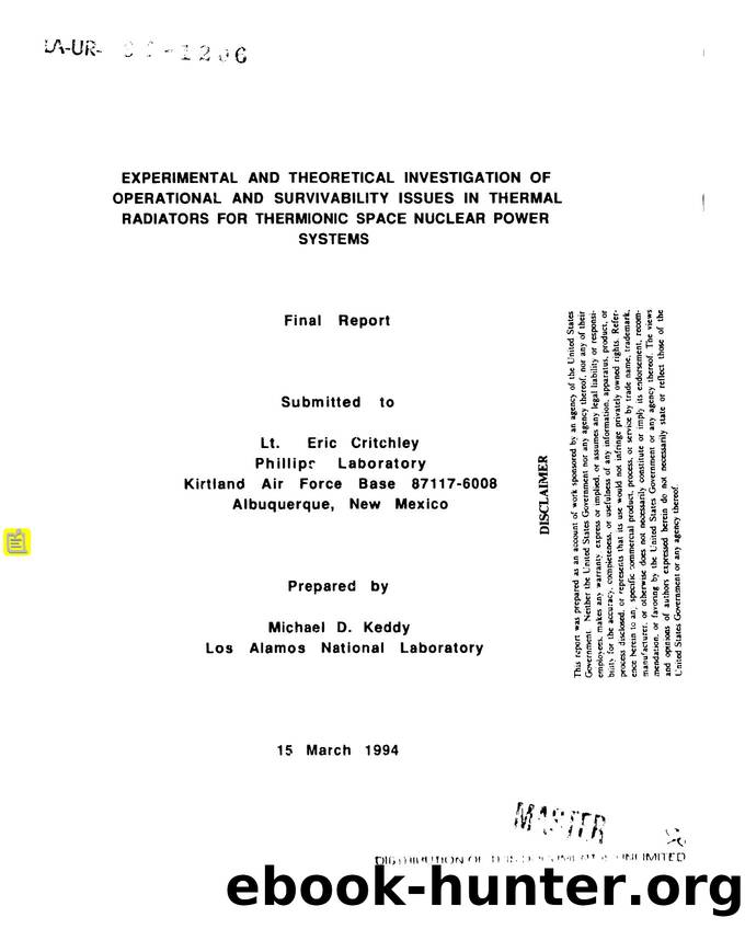 Experimental and theoretical investigation of operational and survivability issues in thermal radiators for thermionic space nuclear power systems   Final report  None by LANL Research Library LWW Project