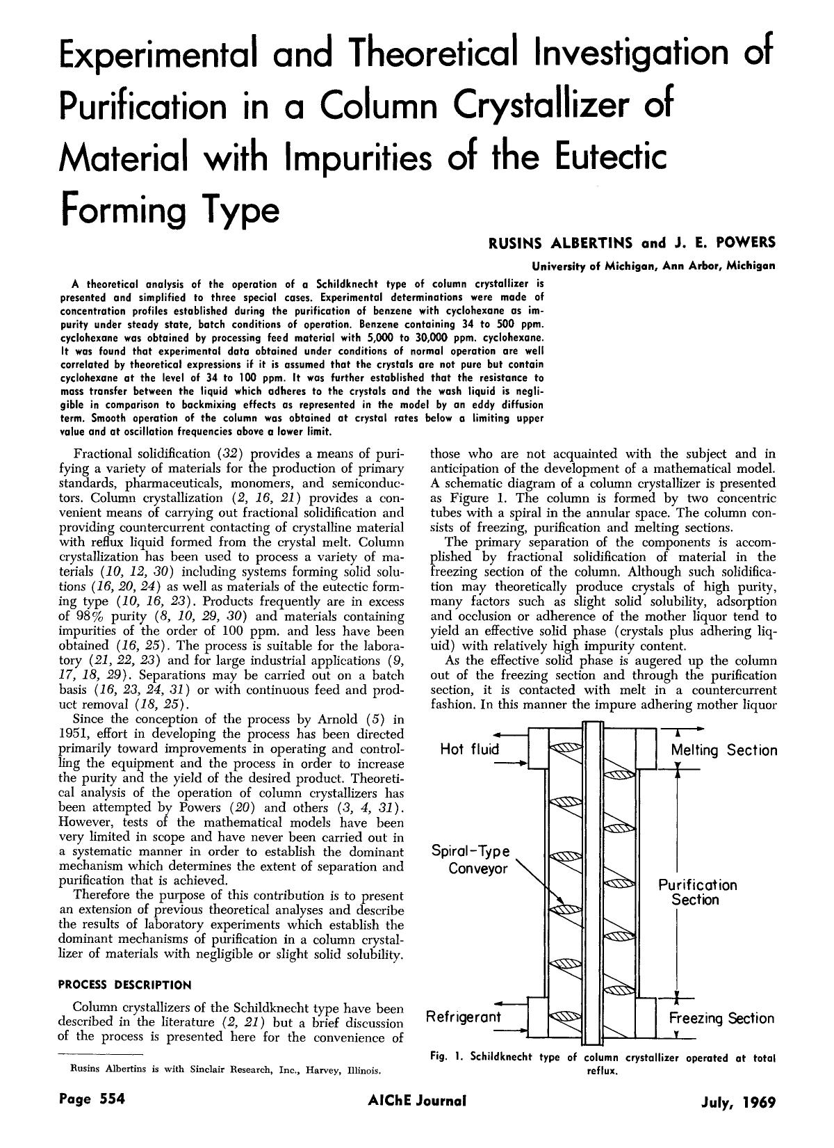 Experimental and theoretical investigation of purification in a column crystallizer of material with impurities of the eutectic forming type by Unknown