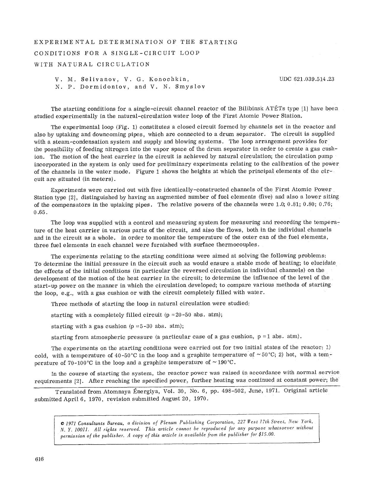 Experimental determination of the starting conditions for a single-circuit loop with natural circulation by Unknown