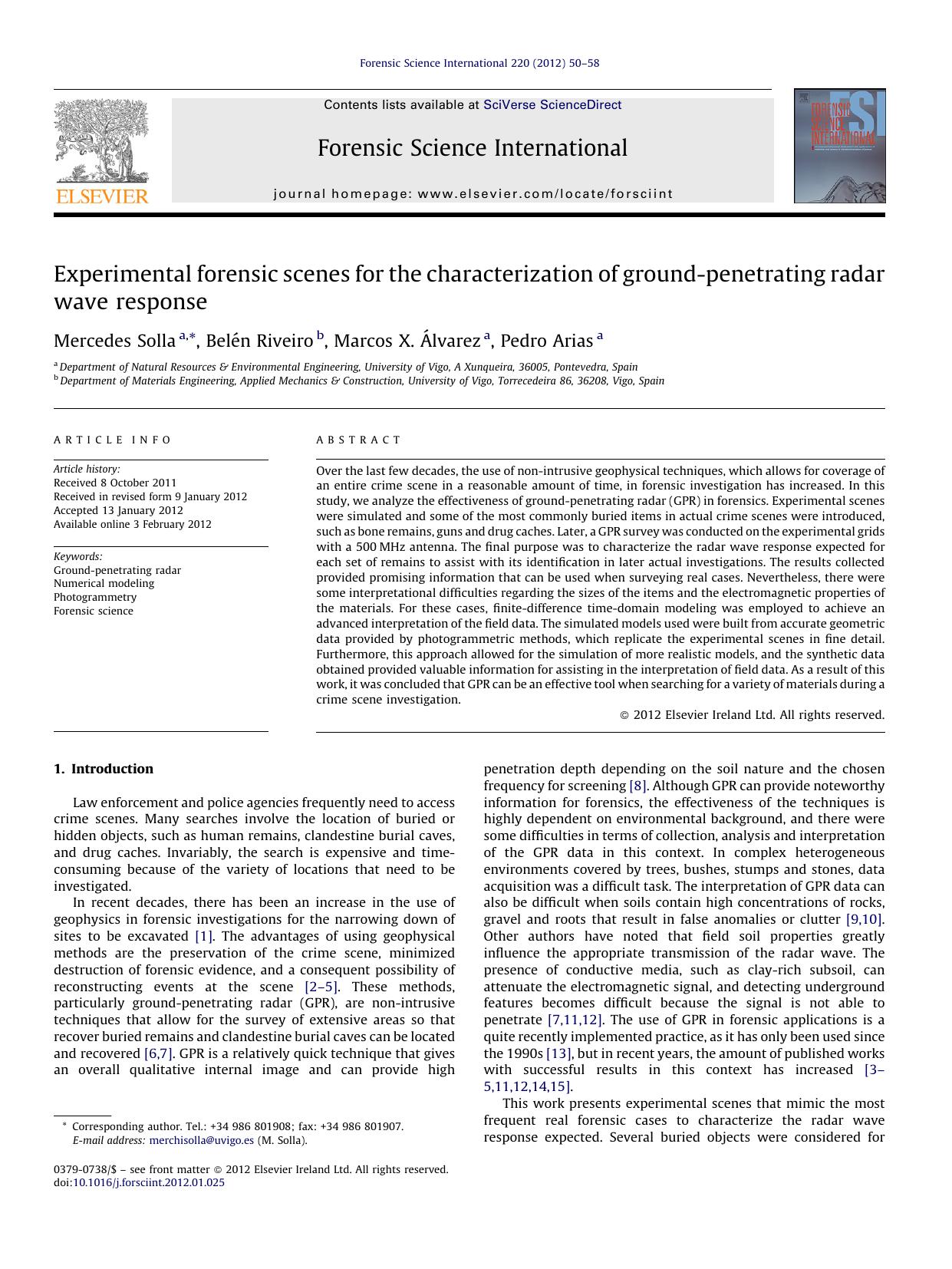 Experimental forensic scenes for the characterization of ground-penetrating radar wave response by Mercedes Solla