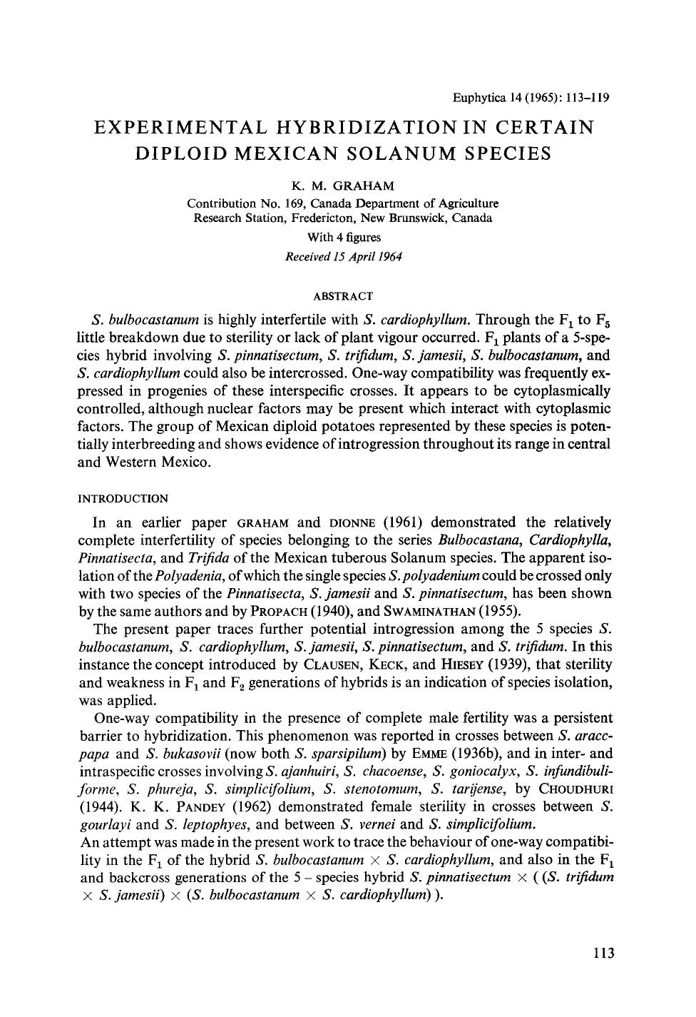 Experimental hybridization in certain diploid mexican solanum species by Unknown
