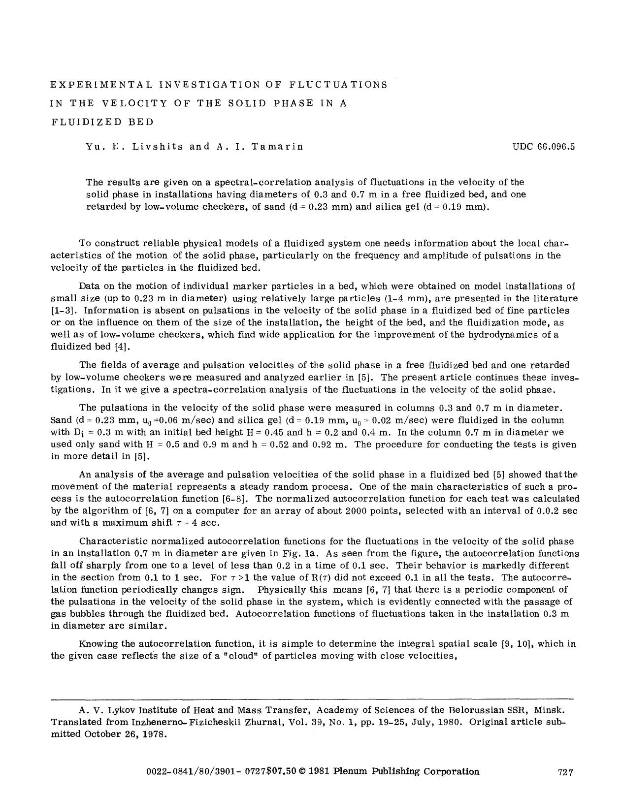 Experimental investigation of fluctuations in the velocity of the solid phase in a fluidized bed by Unknown