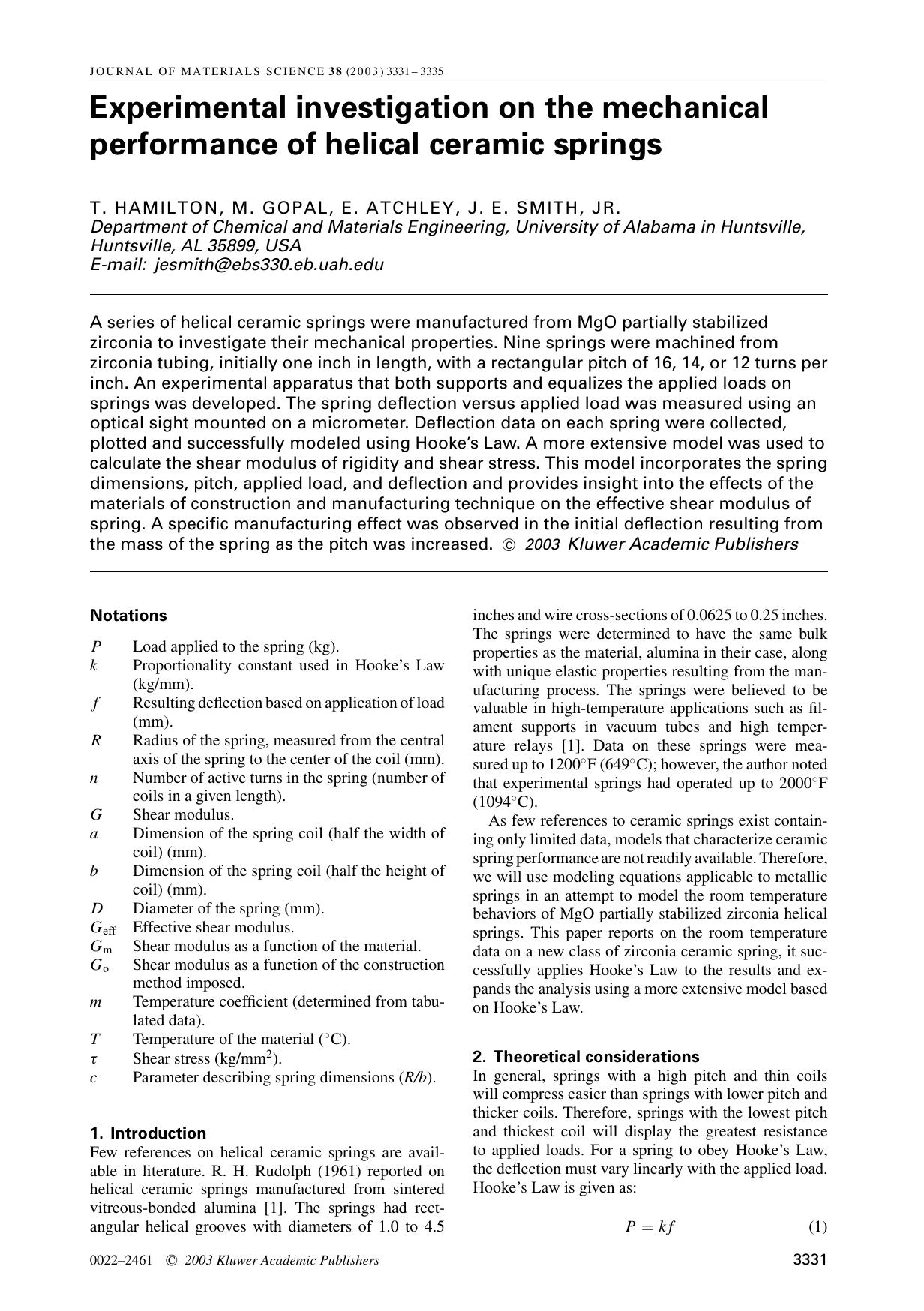 Experimental investigation on the mechanical performance of helical ceramic springs by Unknown