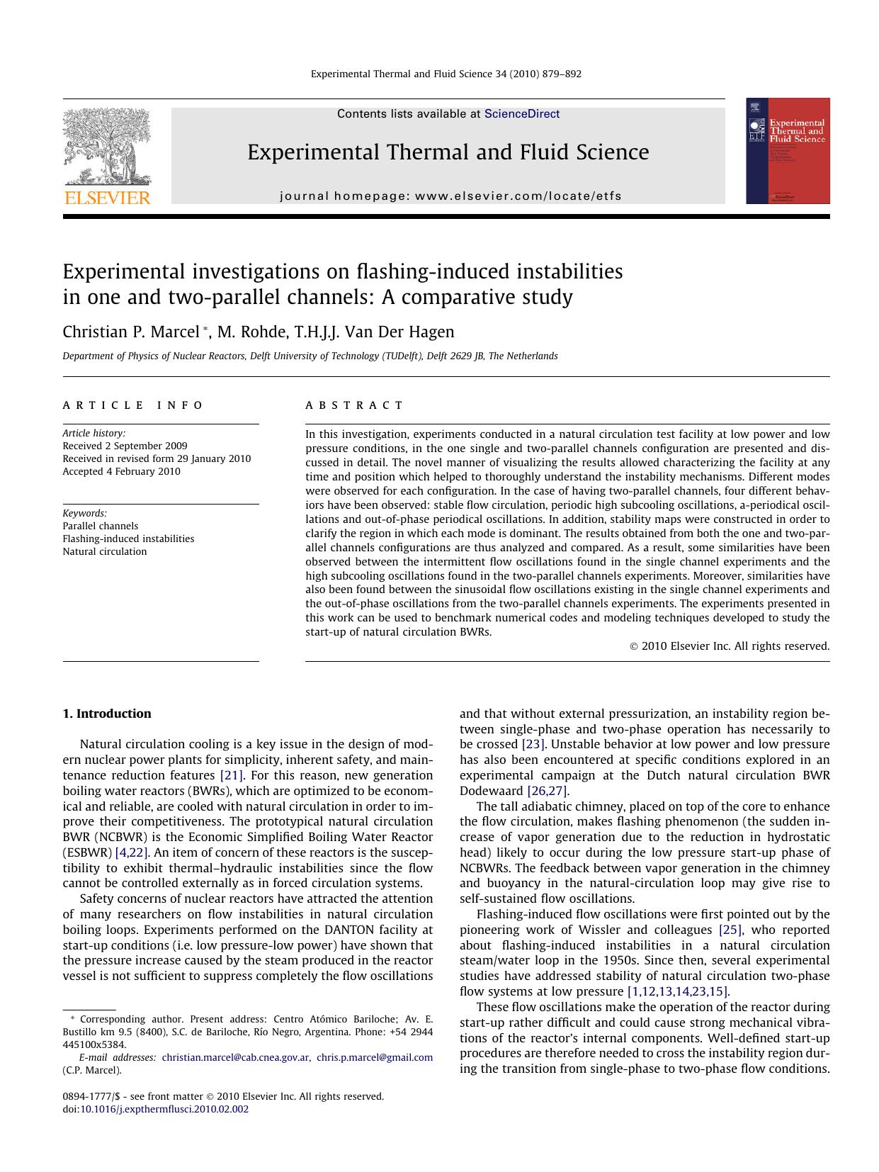 Experimental investigations on flashing-induced instabilities in one and two-parallel channels: A comparative study by Christian P. Marcel; M. Rohde; T.H.J.J. Van Der Hagen