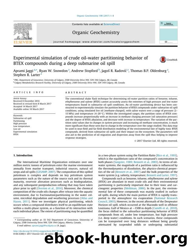 Experimental simulation of crude oil-water partitioning behavior of BTEX compounds during a deep submarine oil spill by unknow