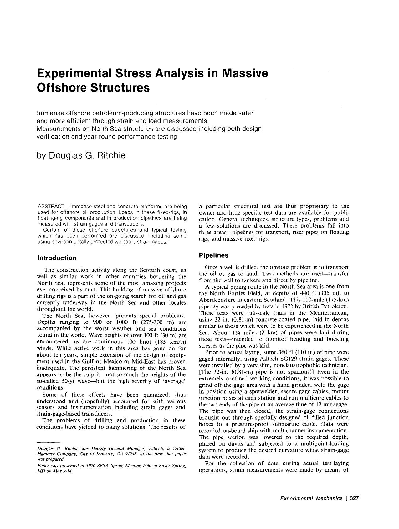 Experimental stress analysis in massive offshore structures by Unknown