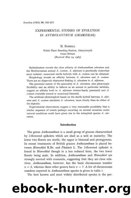 Experimental studies of evolution in <Emphasis Type="Italic">Anthoxanthum <Emphasis> (Gramineae) by Unknown
