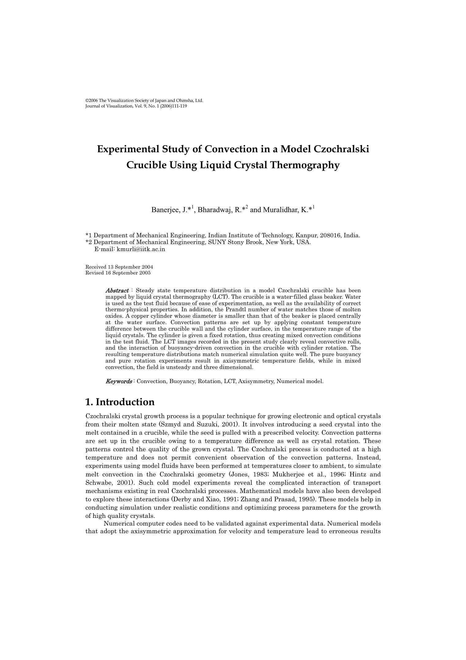 Experimental study of convection in a model Czochralski crucible using liquid crystal thermography by Unknown