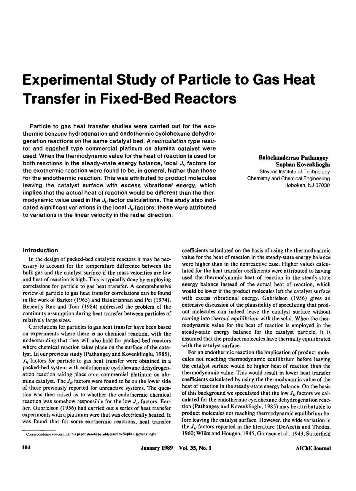 Experimental study of particle to gas heat transfer in fixed-bed reactors by Unknown