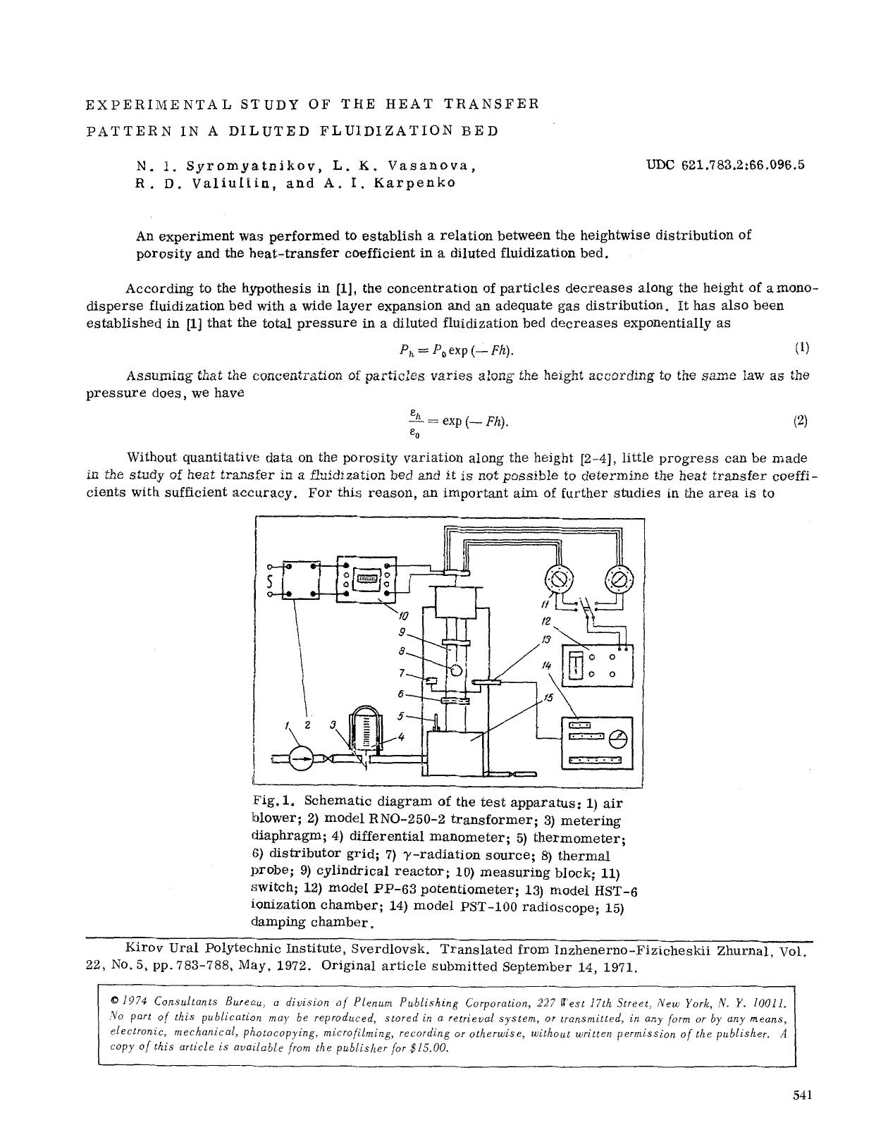 Experimental study of the heat transfer pattern in a diluted fluidization bed by Unknown