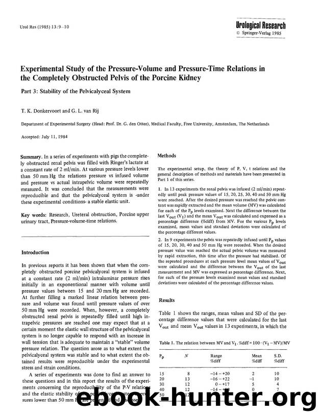 Experimental study of the pressure-volume and pressure-time relations in the completely obstructed pelvis of the procine kidney by Unknown