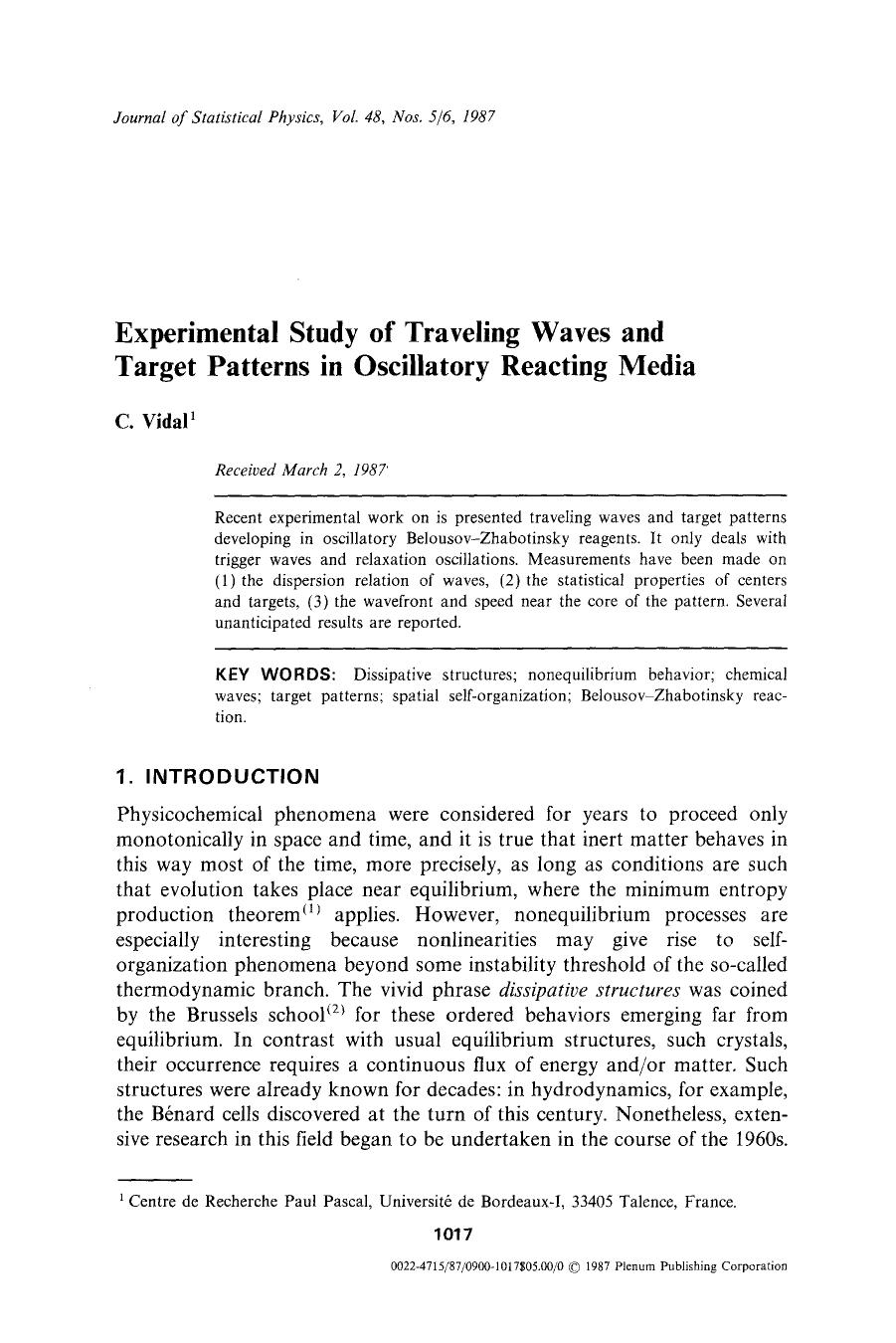 Experimental study of traveling waves and target patterns in oscillatory reacting media by Unknown