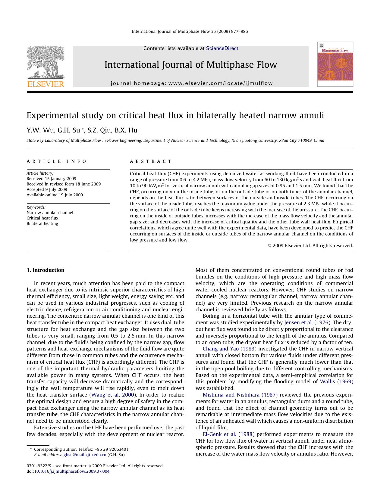 Experimental study on critical heat flux in bilaterally heated narrow annuli by Y.W. Wu; G.H. Su; S.Z. Qiu; B.X. Hu