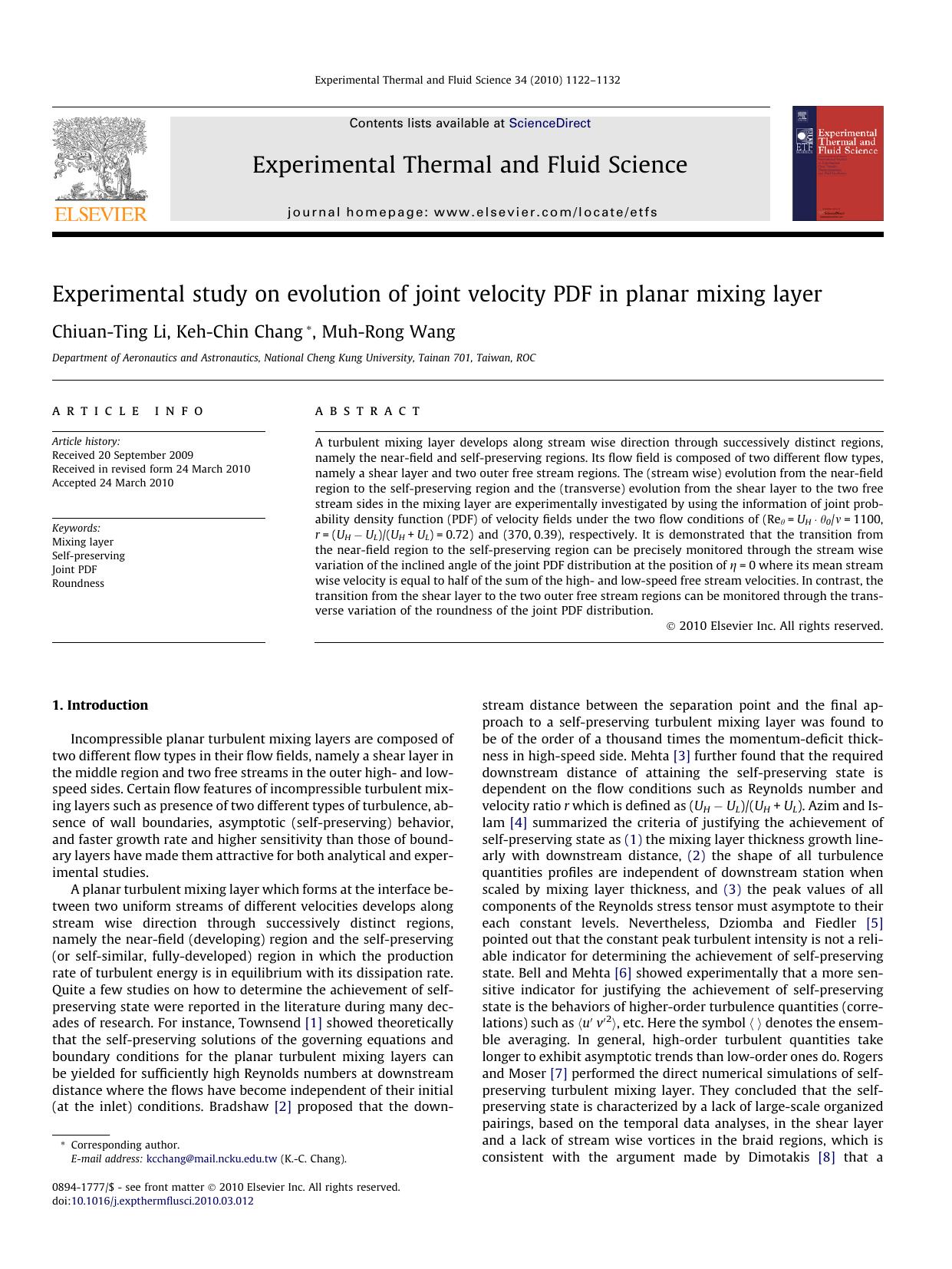 Experimental study on evolution of joint velocity PDF in planar mixing layer by Chiuan-Ting Li & Keh-Chin Chang & Muh-Rong Wang