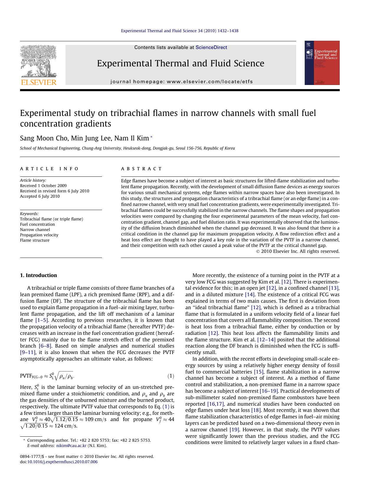 Experimental study on tribrachial flames in narrow channels with small fuel concentration gradients by Sang Moon Cho & Min Jung Lee & Nam Il Kim