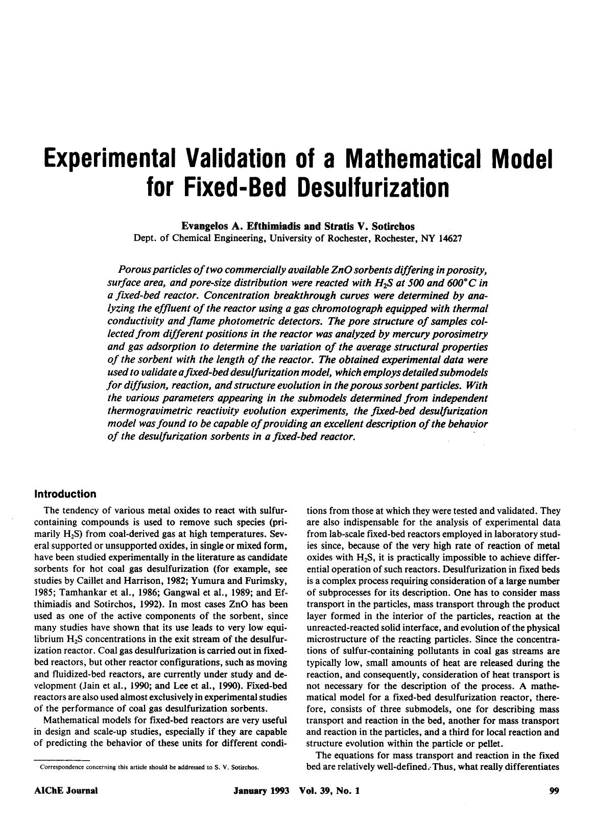 Experimental validation of a mathematical model for fixed-bed desulfurization by Unknown