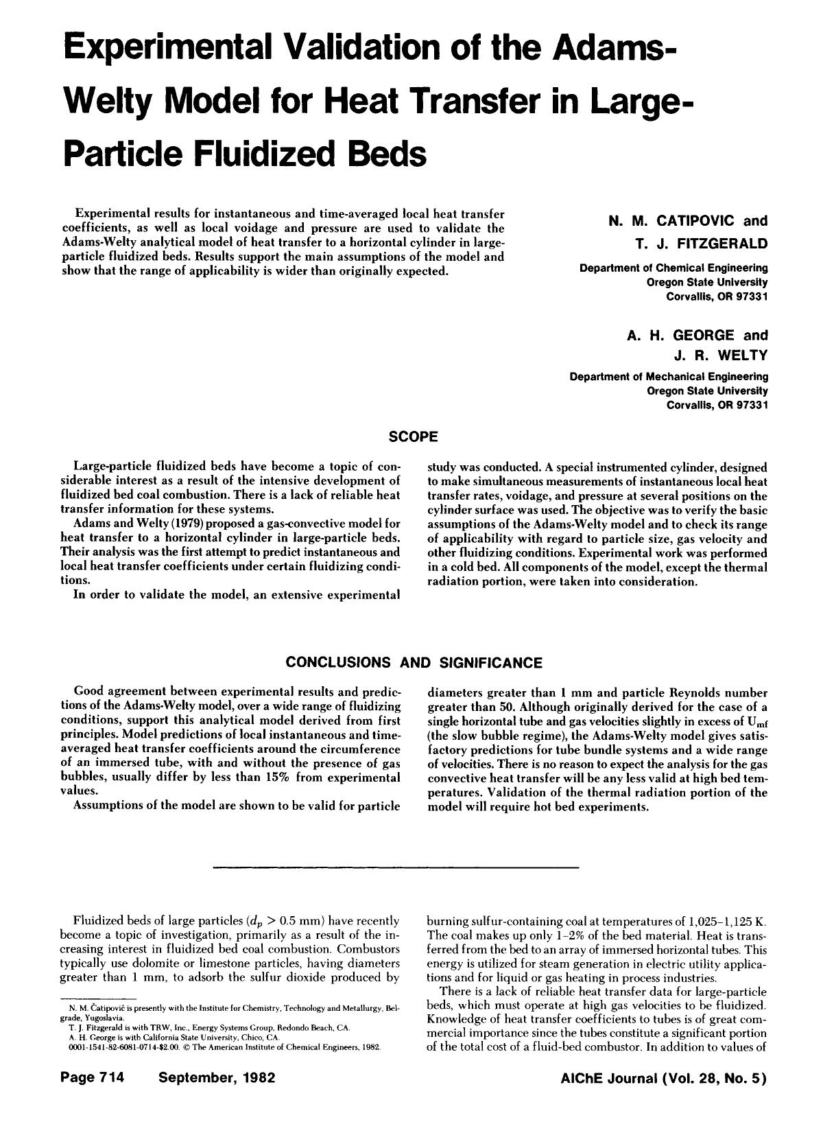 Experimental validation of the Adams-Welty model for heat transfer in large-particle fluidized beds by Unknown