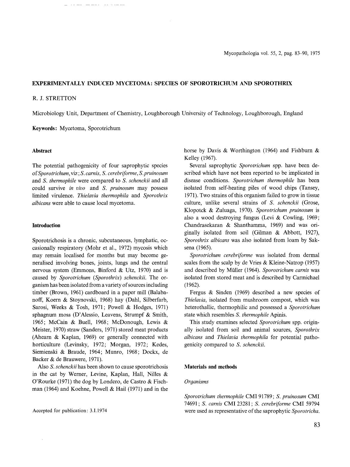 Experimentally induced mycetoma: Species of sporotrichum and sporothrix by Unknown