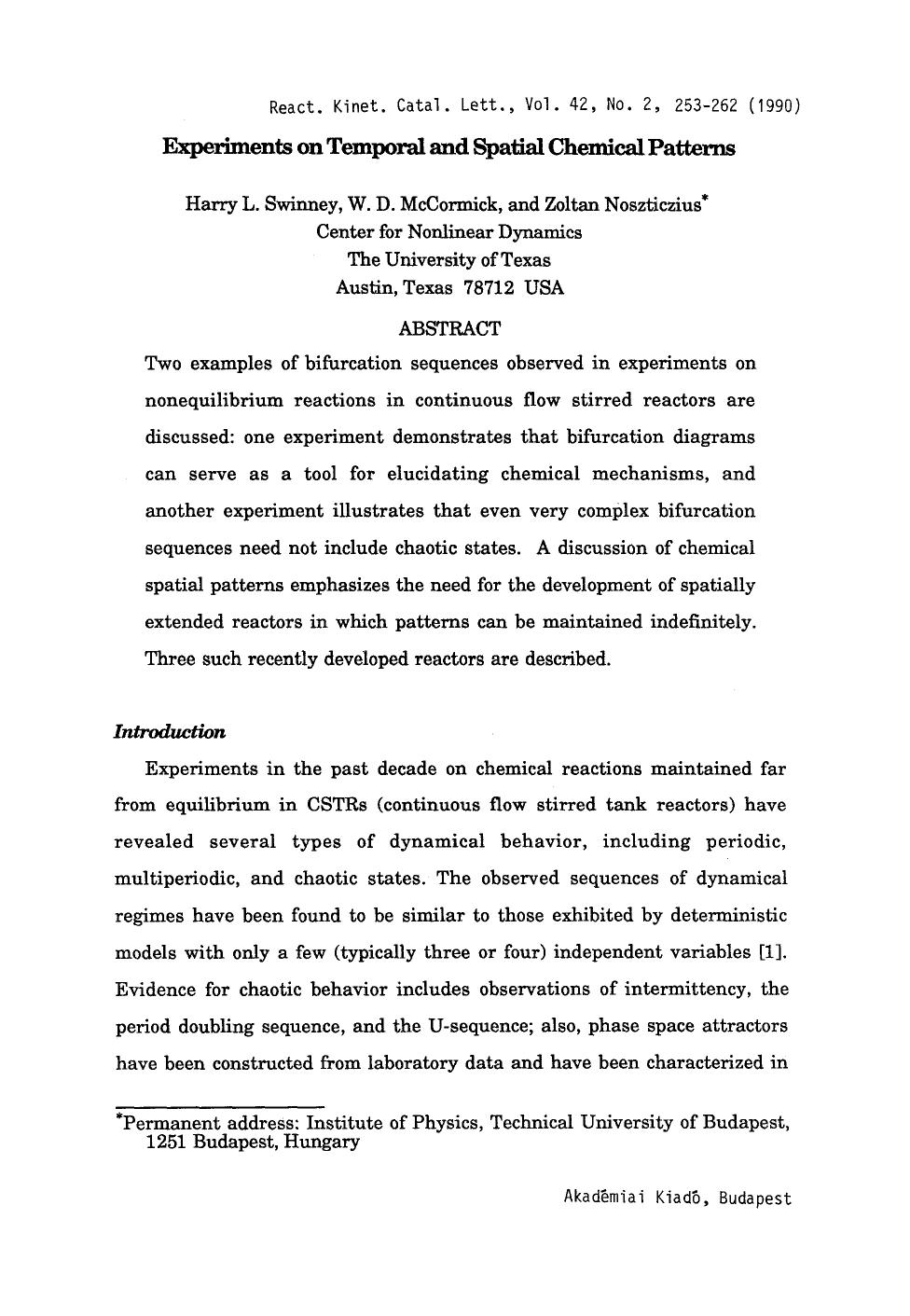 Experiments on temporal and spatial chemical patterns by Unknown