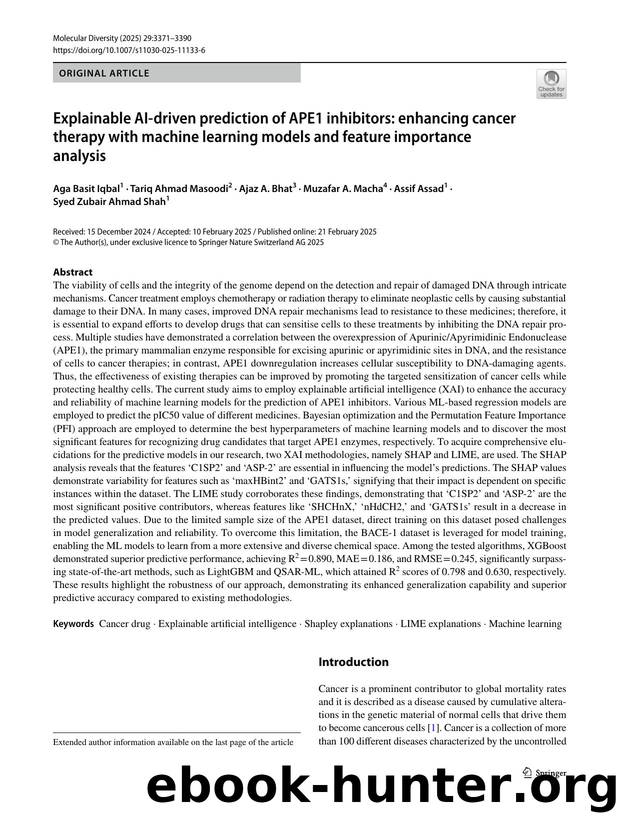 Explainable AI-driven prediction of APE1 inhibitors: enhancing cancer therapy with machine learning models and feature importance analysis by unknow